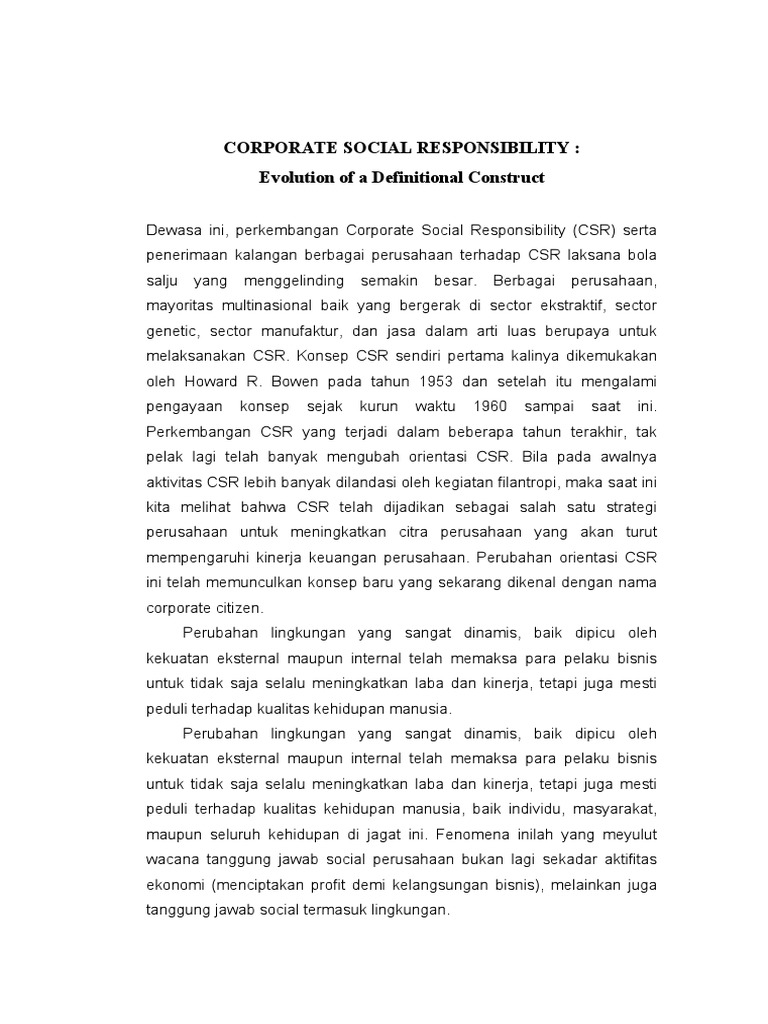 CSR-Evolution of Definitional Construct | PDF