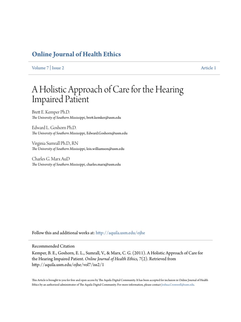 A Holistic Approach PDF | PDF | Hearing Loss | Nursing
