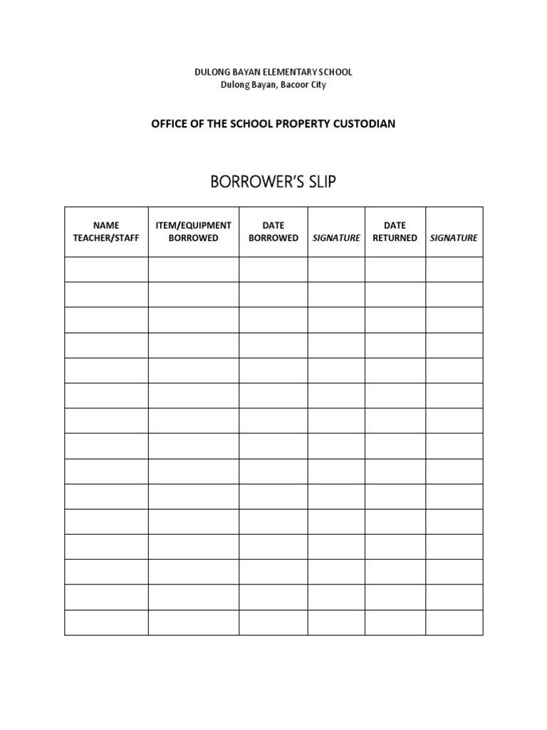 Borrower's Slip | PDF