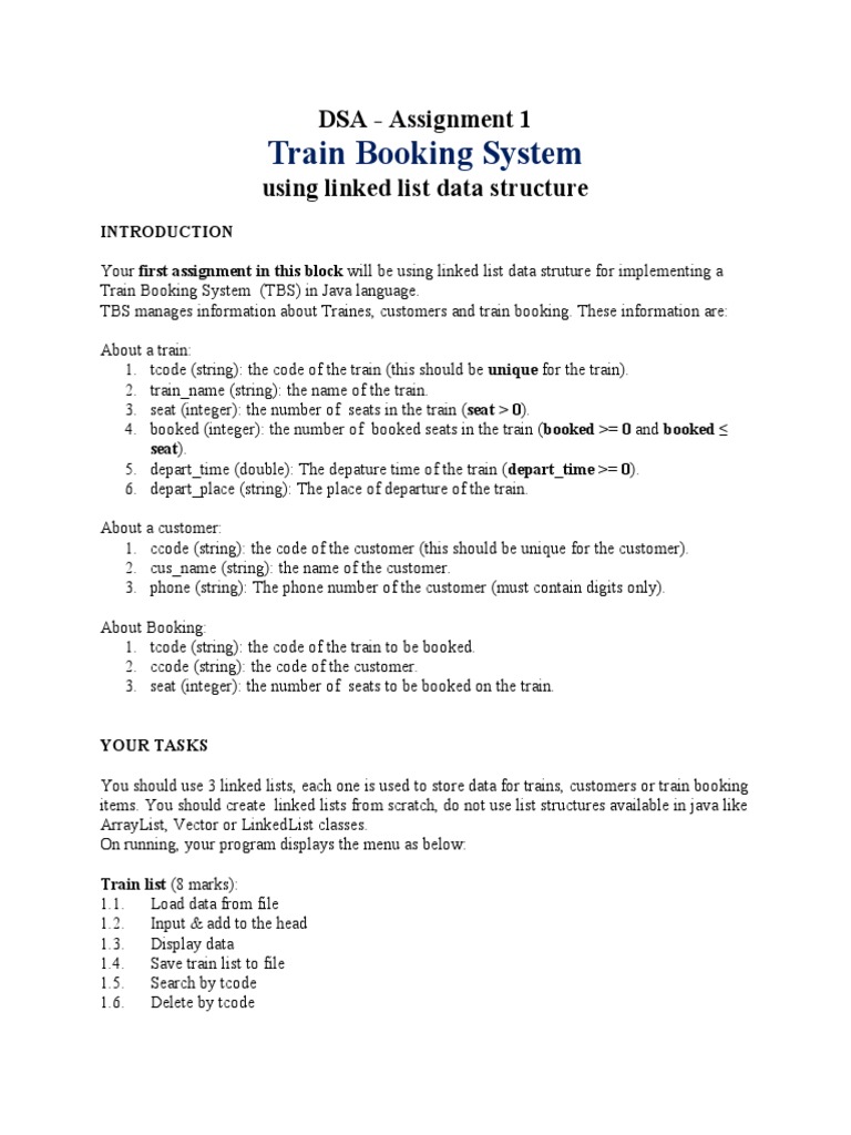 Train Booking System Implementation | PDF