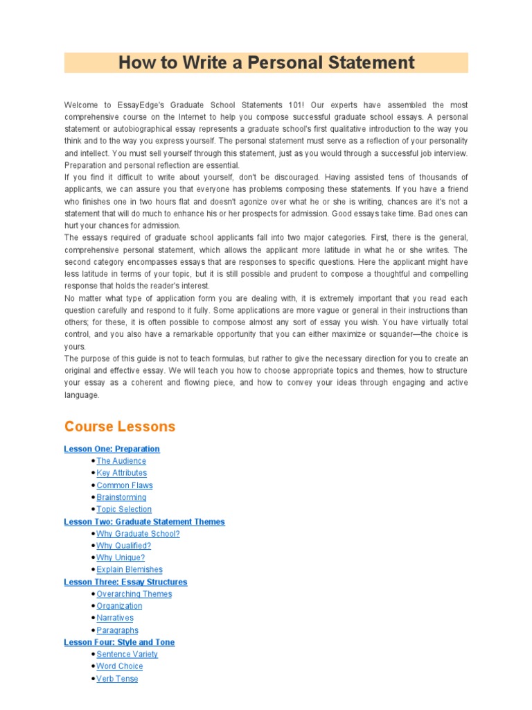 How To Write A Personal Statement | PDF | Graduate School | Essays