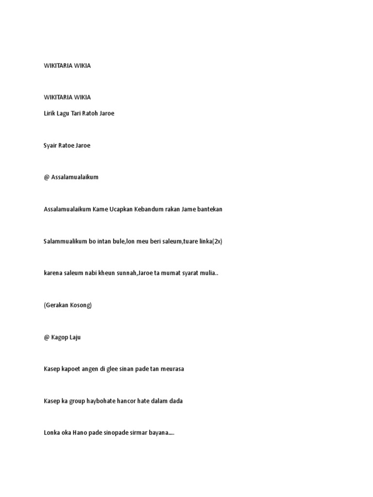 Lirik Lagu Tari Saman