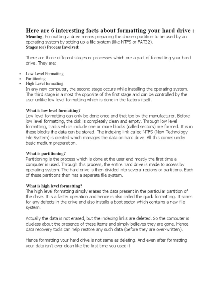 Formatting Your Hard Drive Explained | PDF | Business