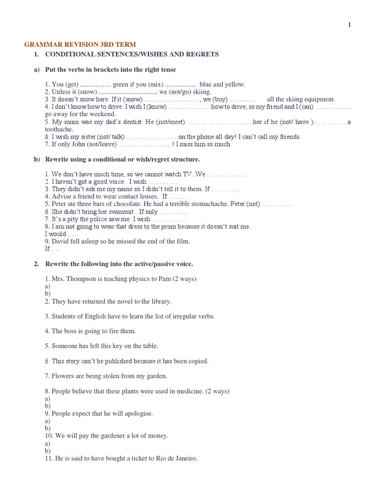 Grammar Revision: Conditional & Passive | PDF | Language Arts & Discipline