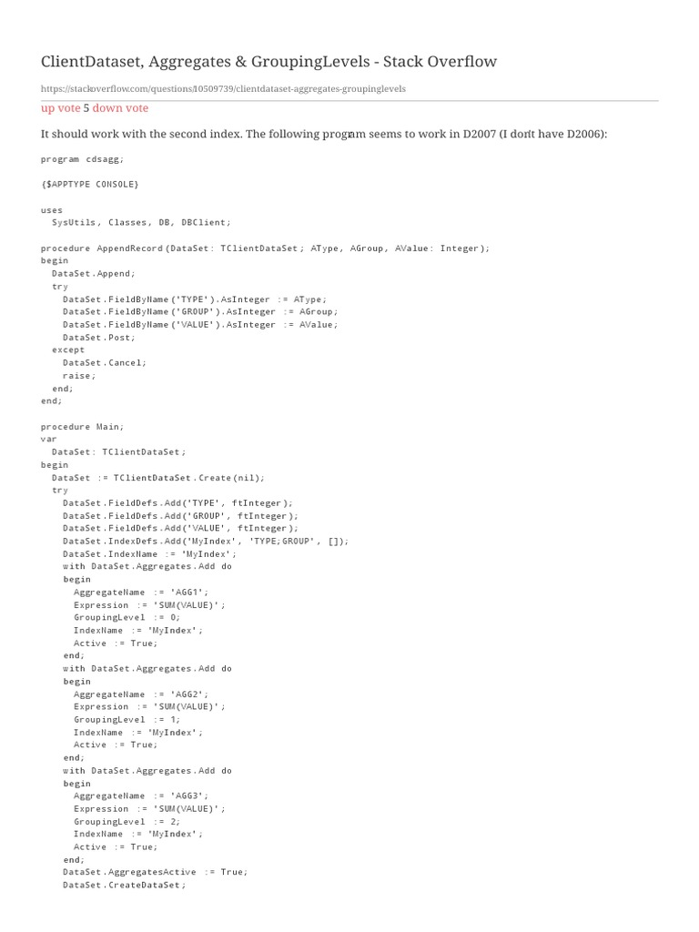 ClientDataset, Aggregates & GroupingLevels - Stack+ | PDF