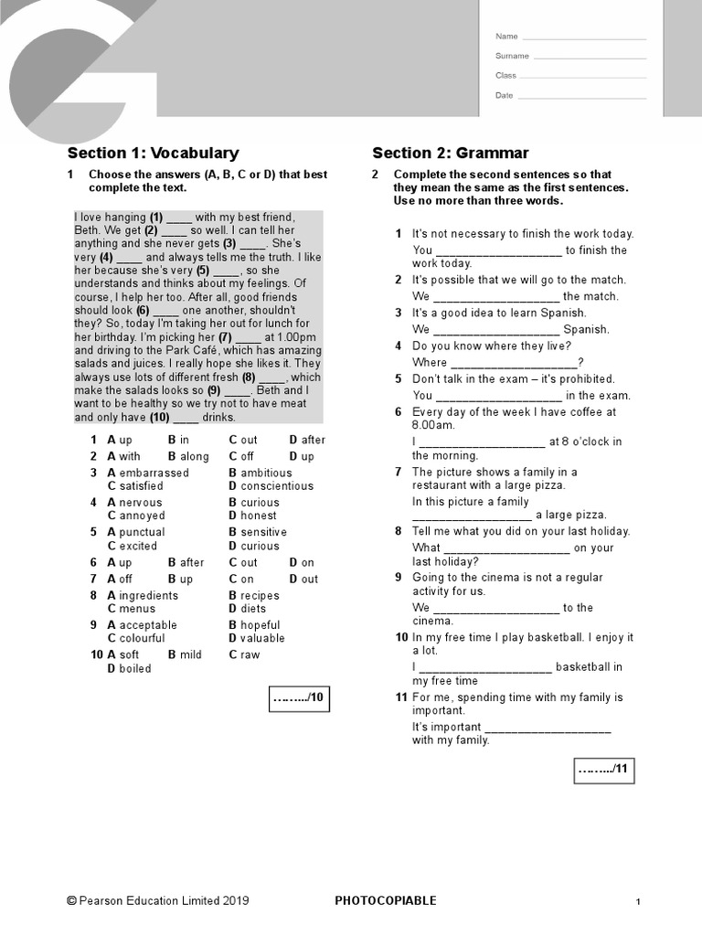 Gold B1 Preliminary NE PT01 | PDF