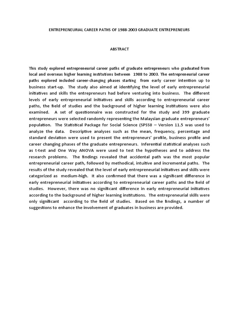 Entrepreneurial Paths of 1988-2003 Graduates | PDF