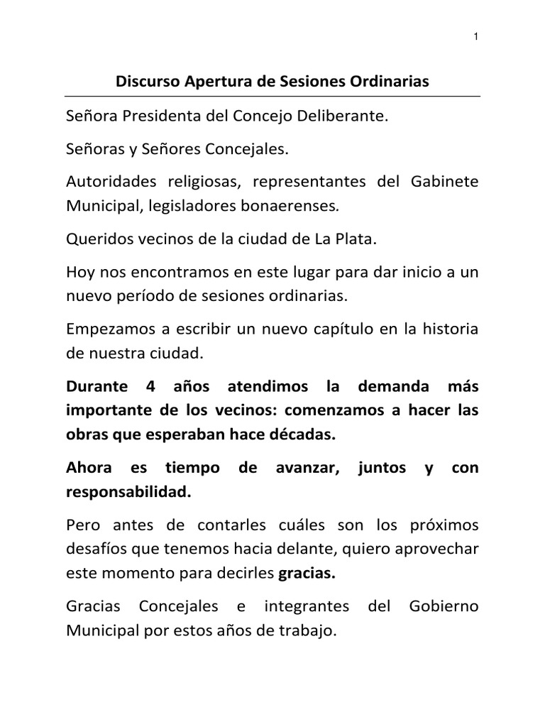 Discurso de Apertura Sesiones - La Plata 2020 | PDF