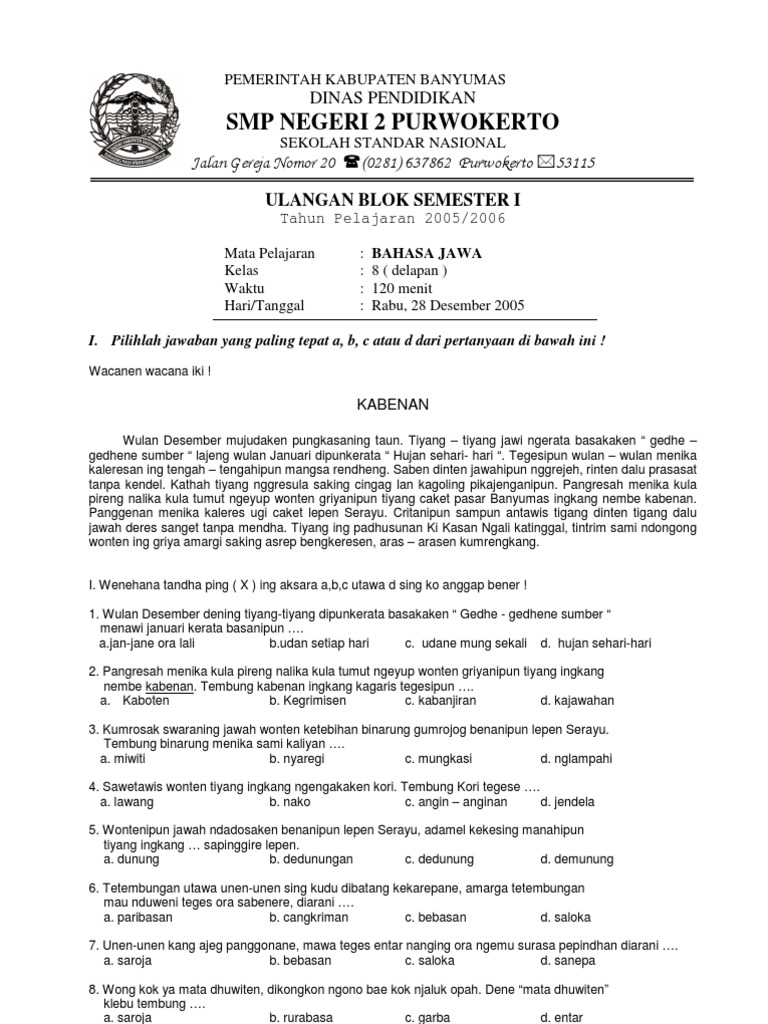 Ulangan Bhs Jawa Kls8 Smp Examsworld Us Pdf