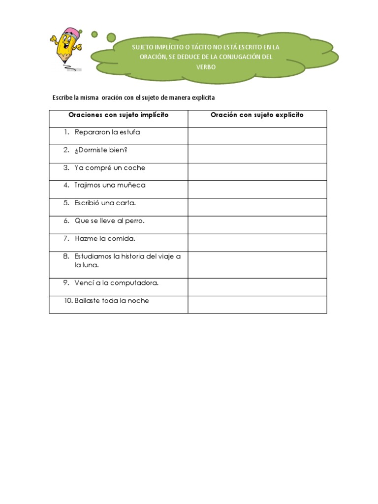 Ejercicios De Sujeto Implicito Pdf