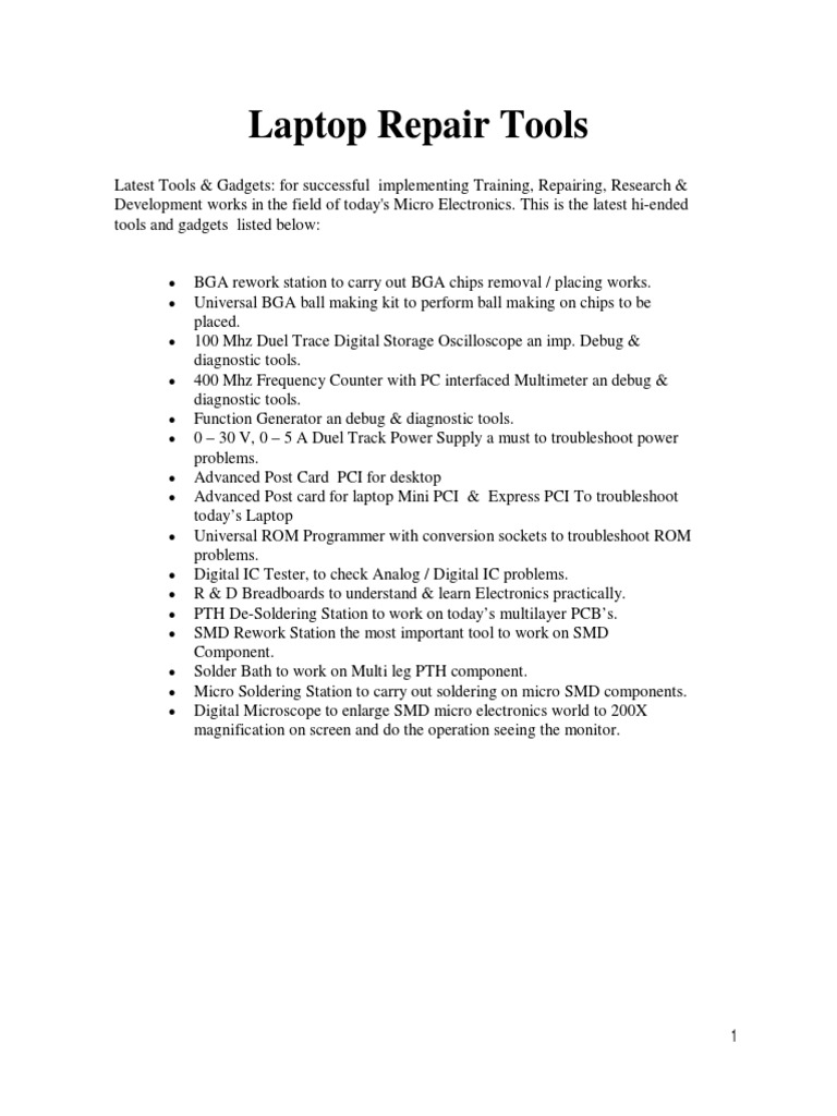 Laptop Repair Tools and Equipment List | PDF