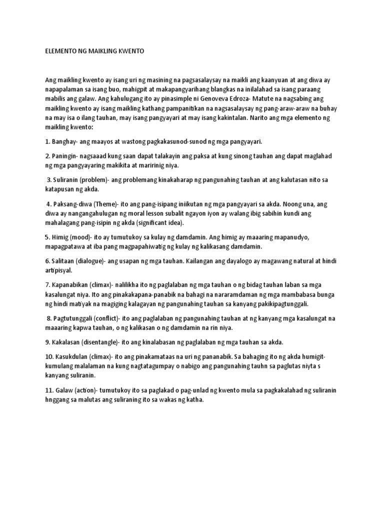 Elemento Ng Maikling Kwento Pdf