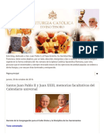 LITURGIA CATÓLICA, DIVINO TESORO - Santos Juan Pablo II y Juan XXIII, Memorias Facultativas Del Calendario Universal