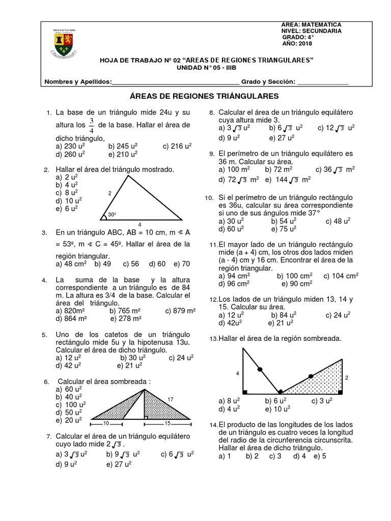 Areas De Regiones Triangulares Pdf