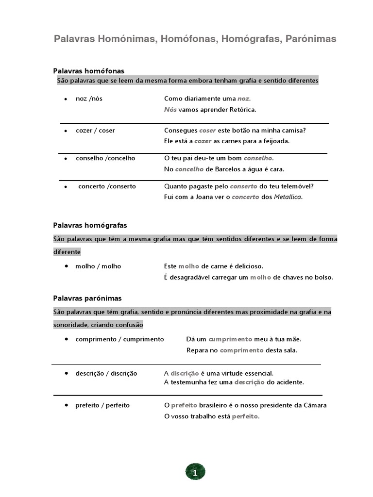 Palavras Homônimas e Homógrafas Explicadas | PDF