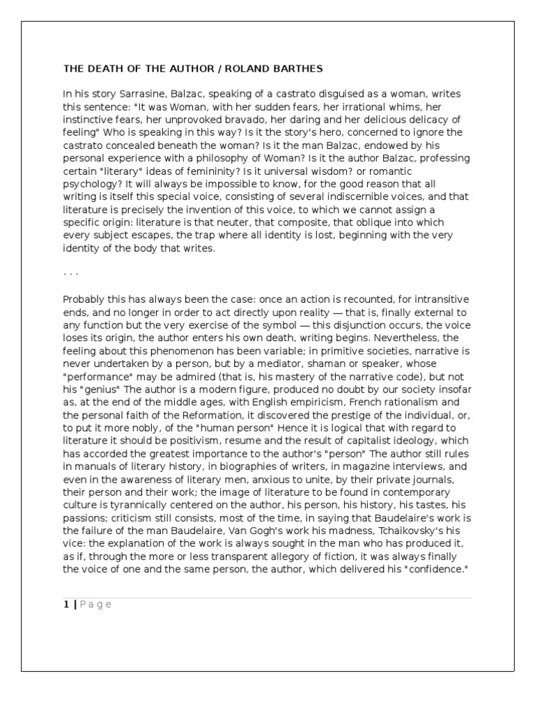 The Death of the Author Fiction & Literature