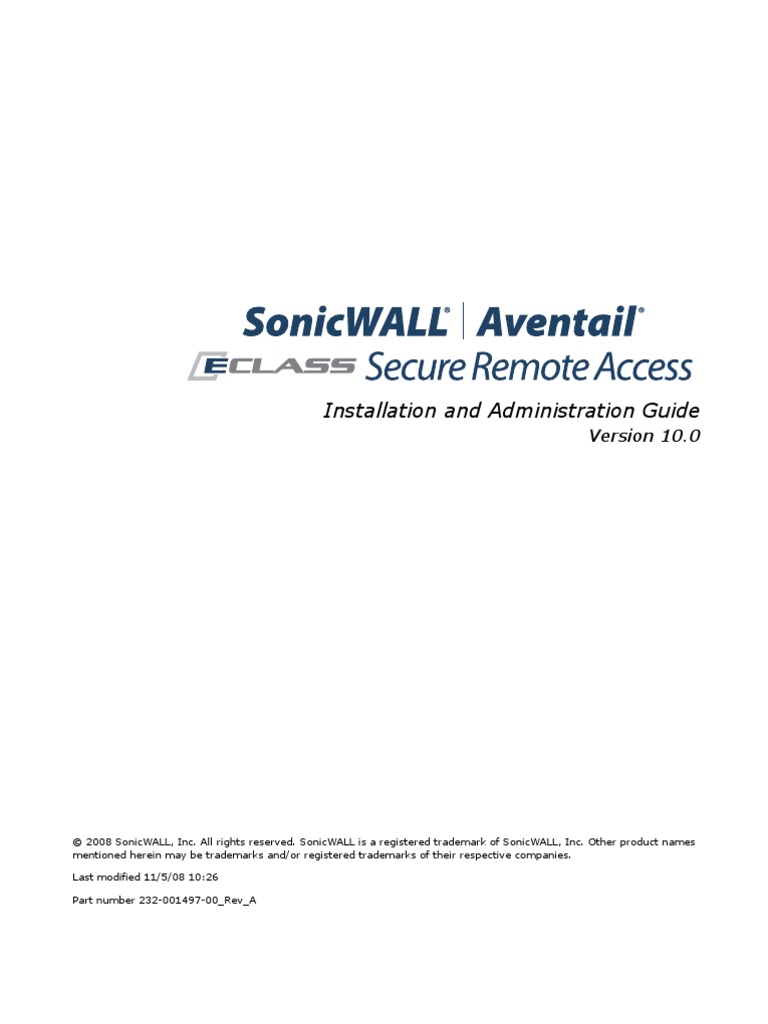 232 001497 00 Sonicwall Aventail V10 0 Installation And