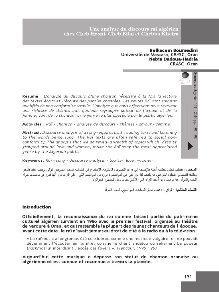 Analyse des thèmes dans le raï algérien | PDF