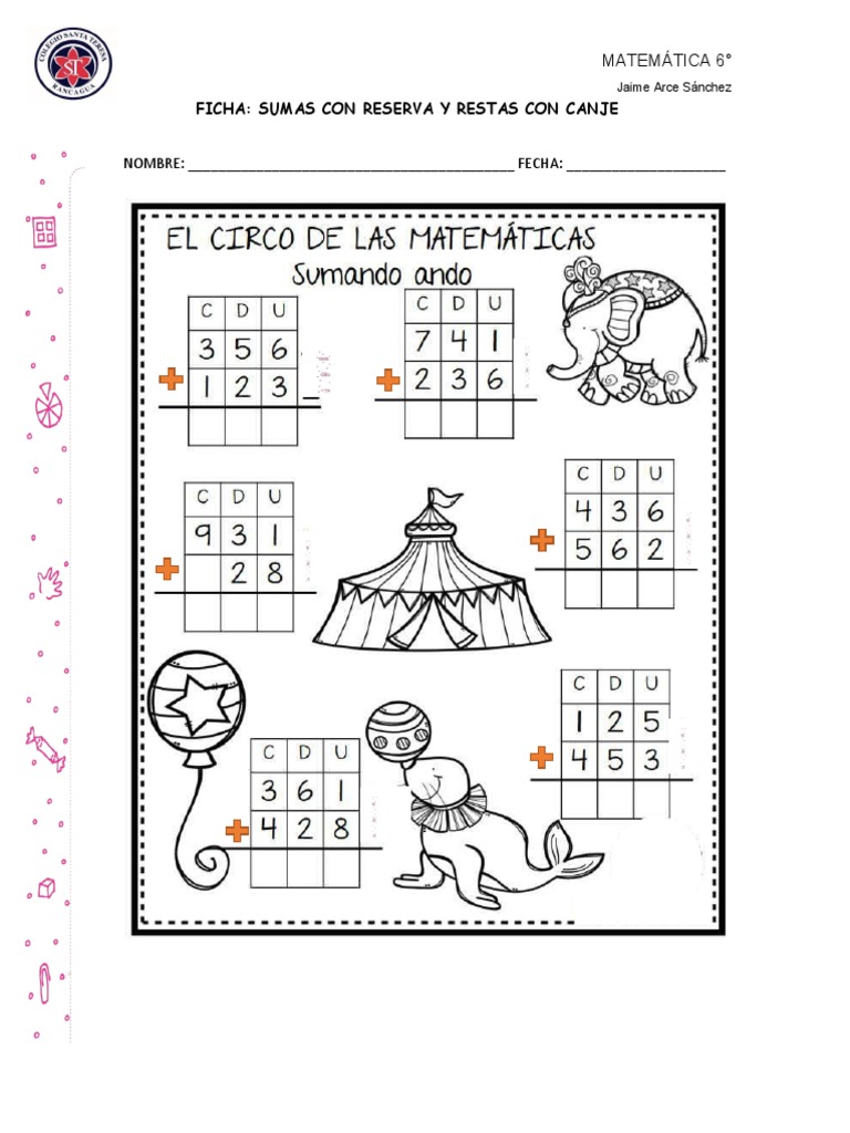 Ficha Sumas y Restas Con Reserva y Canje | PDF