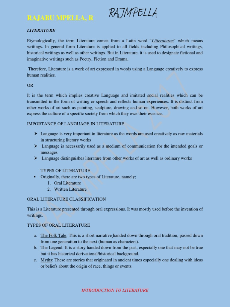 INTRODUCTION TO LITERATURE PDF-signed | PDF | Poetry | Narrative