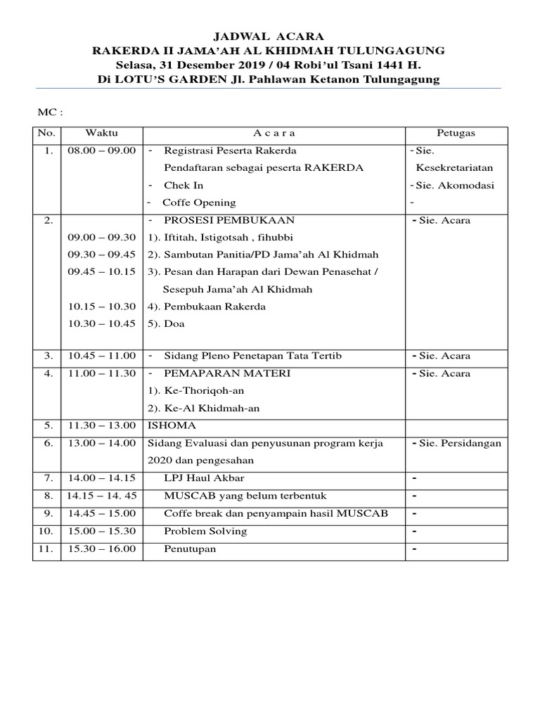 Susunan Acara Rakerda Jama'ah Al Khidmah | PDF | Sains & Matematika