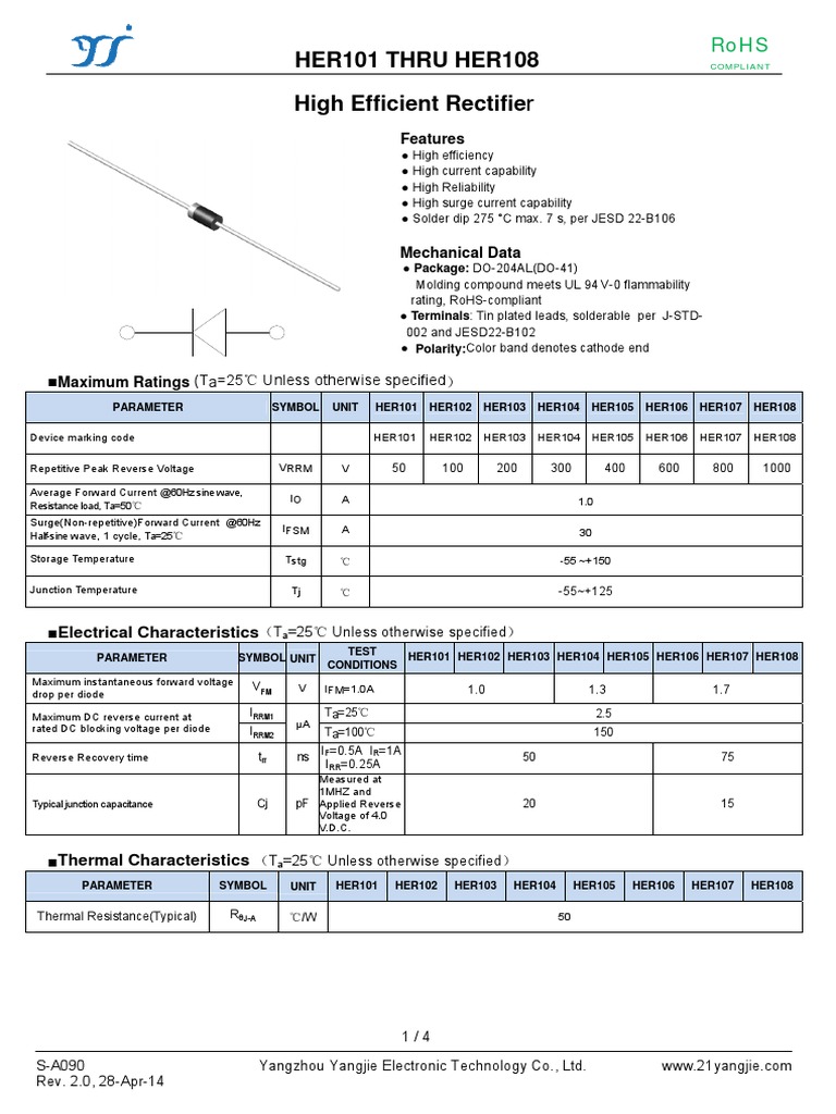 HER107 Datasheet | PDF | Diode | Electric Power