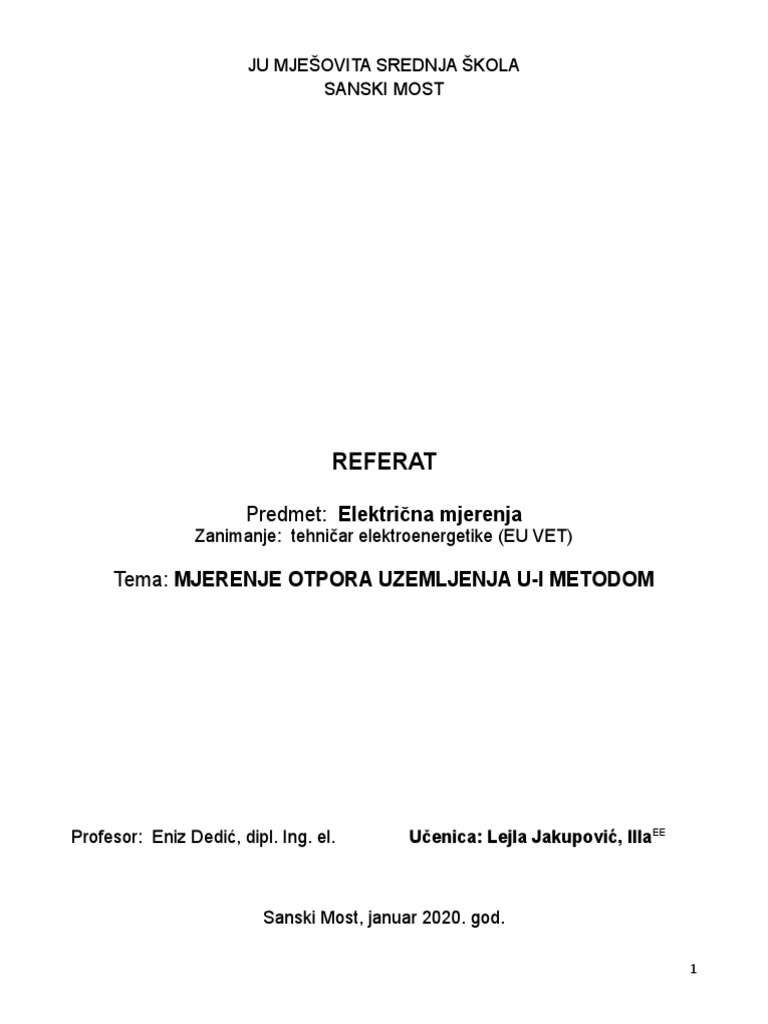 Mjerenje Otpora Uzemljenja UI Metodom PDF