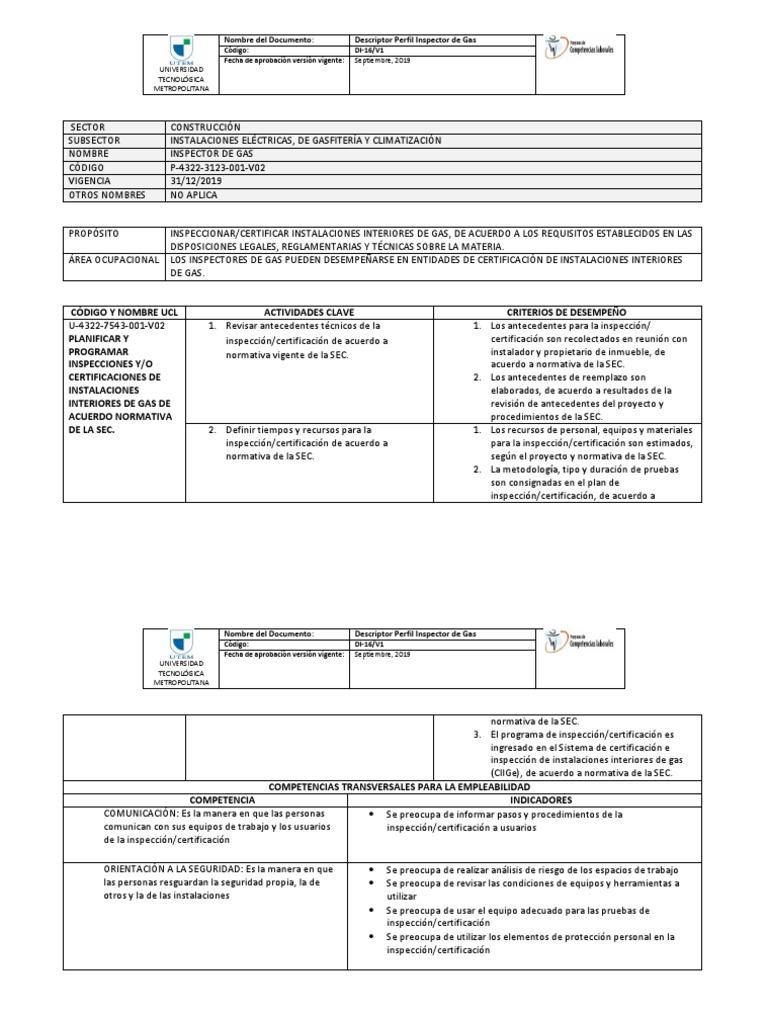 Perfil del Inspector de Gas SEC | PDF