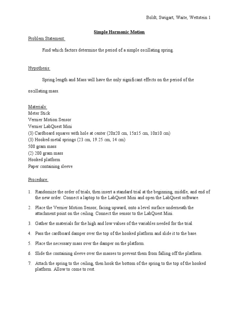Simple Harmonic Motion 4-Factor Doe Lab Report | PDF | Science ...