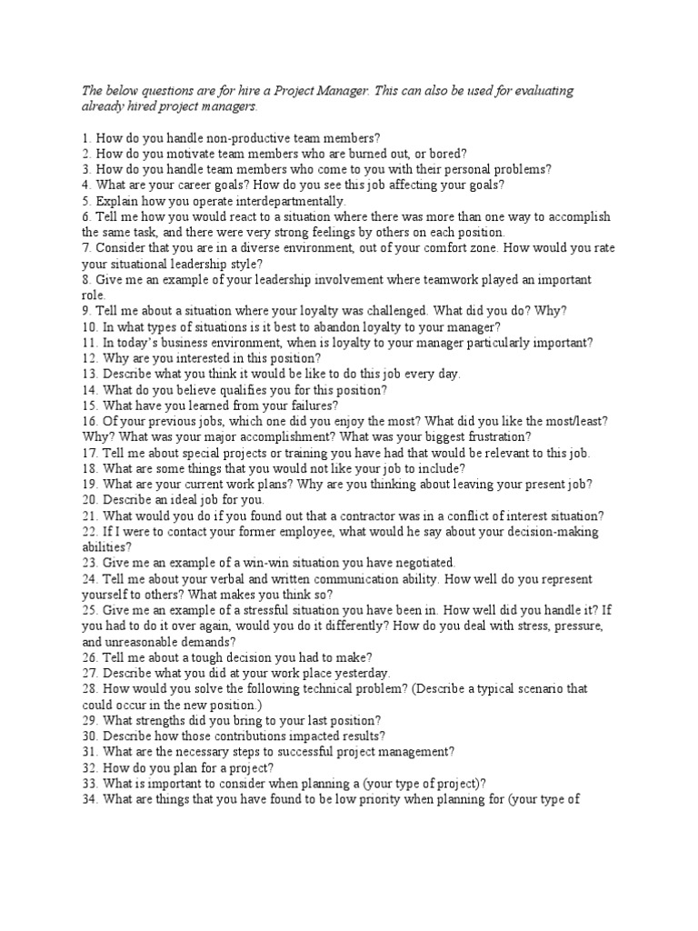 Project Manager Interview Questions Guide | PDF