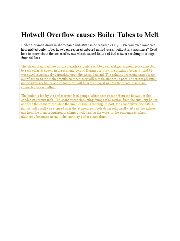 Hotwell Overflow Causes Boiler Tubes To Melt PDF Nature Boiler