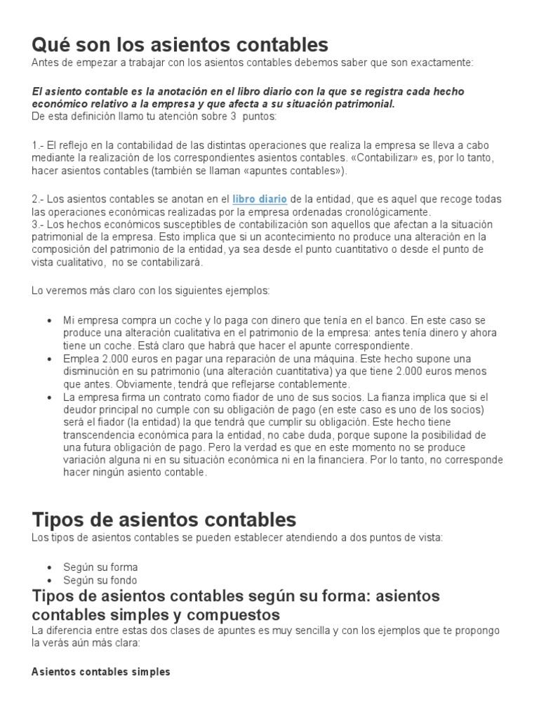Tipos y Ejemplos de Asientos Contables | PDF | Finanzas y dinero
