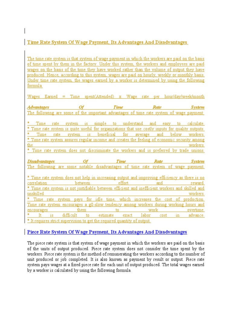 Time Rate System: Pros and Cons | PDF | Employment Compensation | Piece ...
