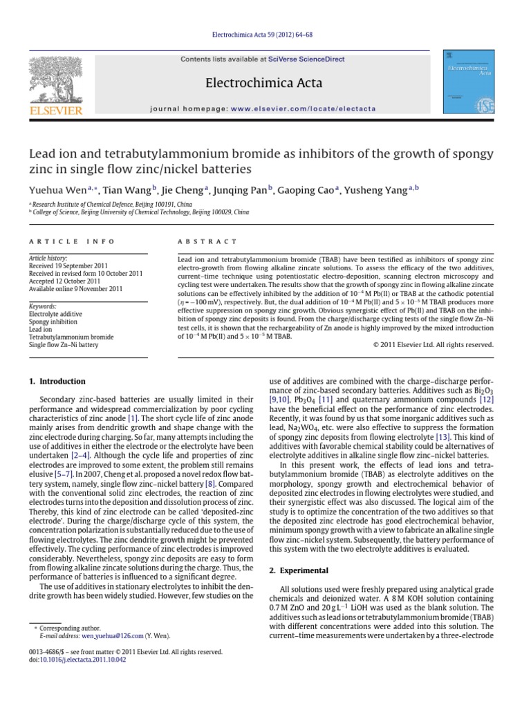 Lead Ion and Tetrabutylammonium Bromide As Inhibitors of The Growth of ...