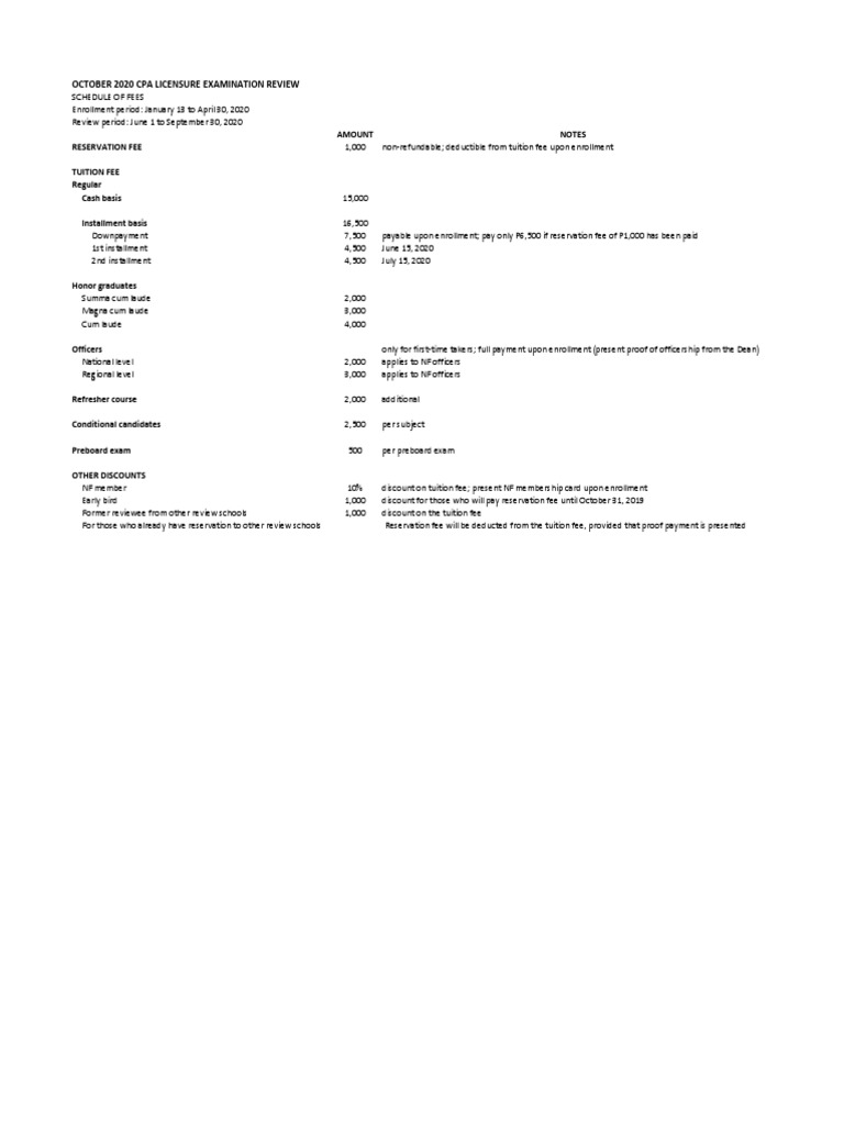 Pinnacle in House CPA Review Tuition Fee Updated PDF