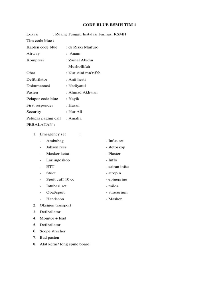 Code Blue RSMH | PDF