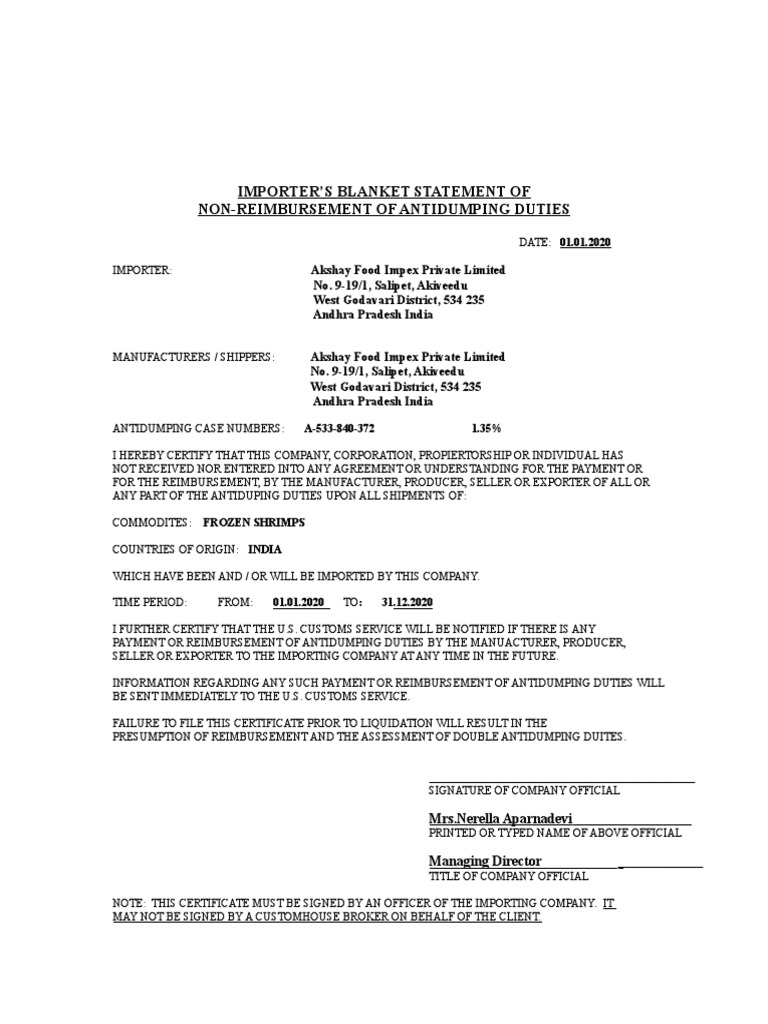 AD CVD NON REIMBURSEMENT STATEMENT (fINAL) PDF