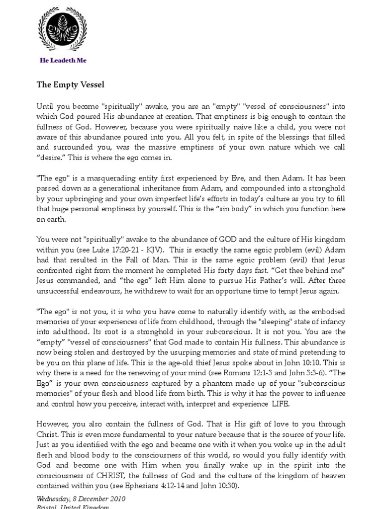 Awakening the Empty Vessel Within | PDF | Adam | Id