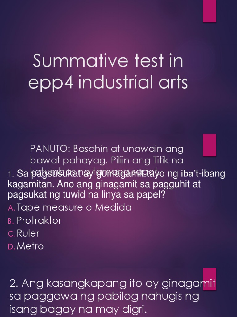 Summative Test in Epp4 Industrial Arts PDF