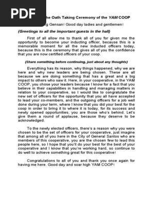 Speech For The Oath Taking Ceremony Of Yam Ccop 362020 Pdf