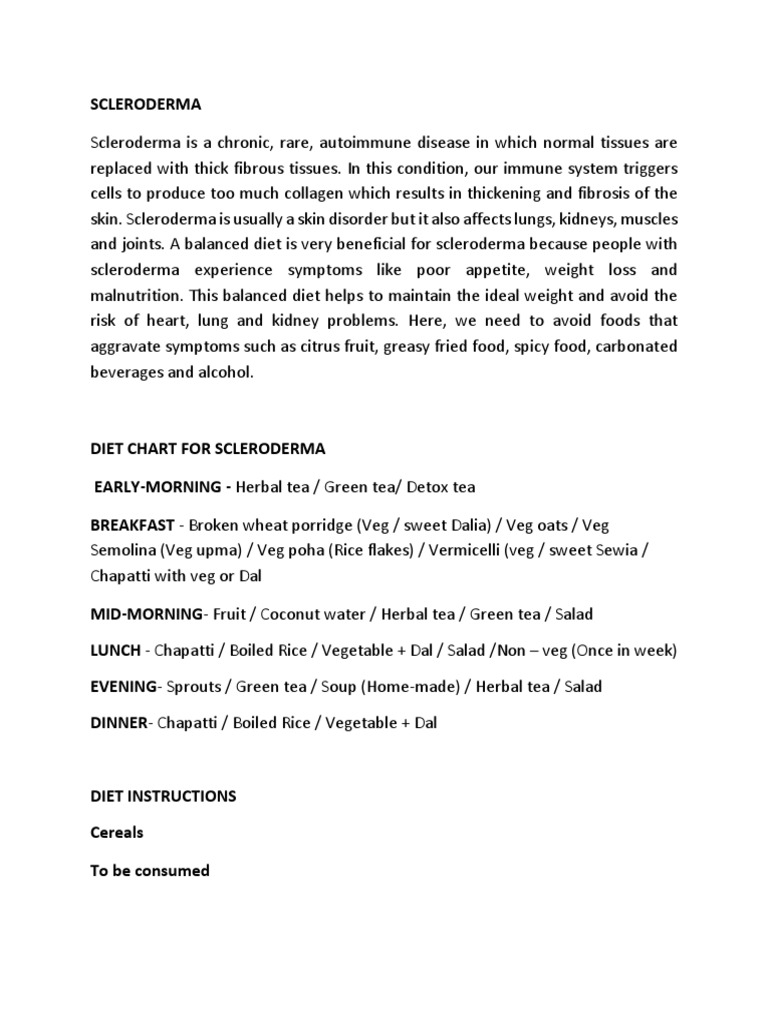 Diet Chart For Scleroderma | PDF