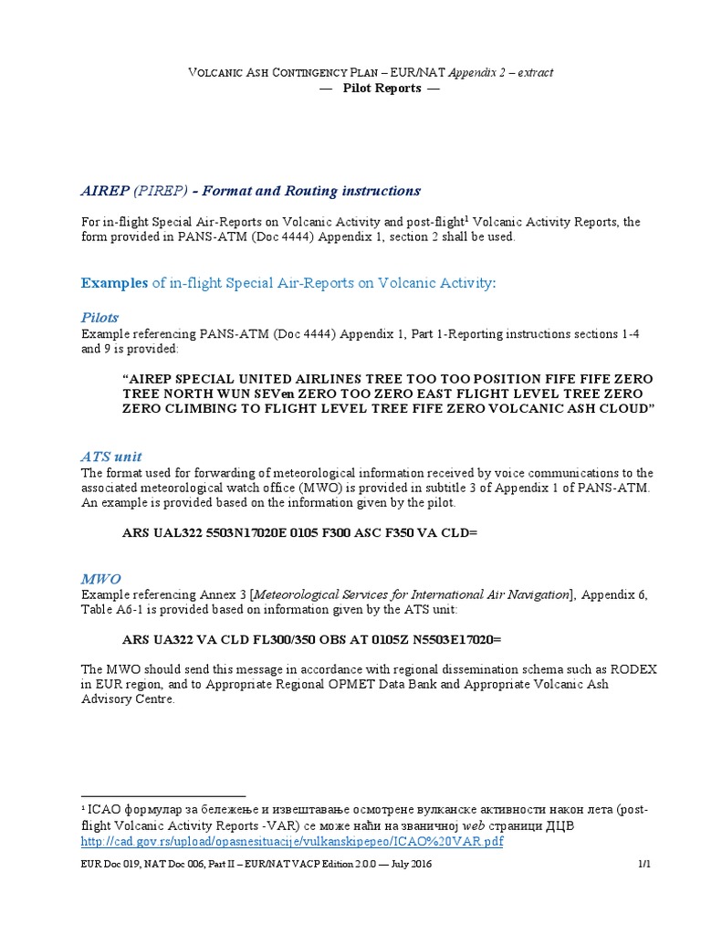 AIREP Format for Volcanic Activity Reports | PDF | Computers