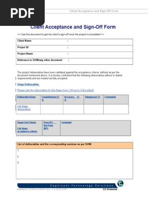 Client Acceptance and Sign off Form
