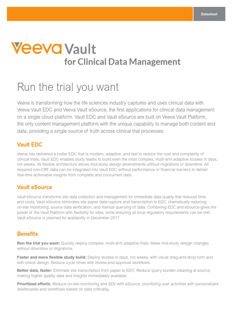 Veeva Vault For Clinical Data Management Datasheet PDF