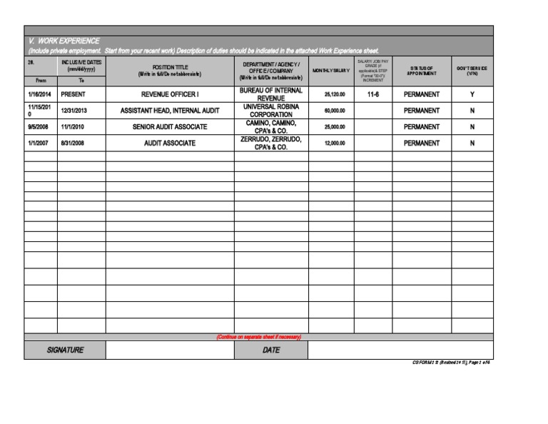 Work Experience Documentation Template | PDF