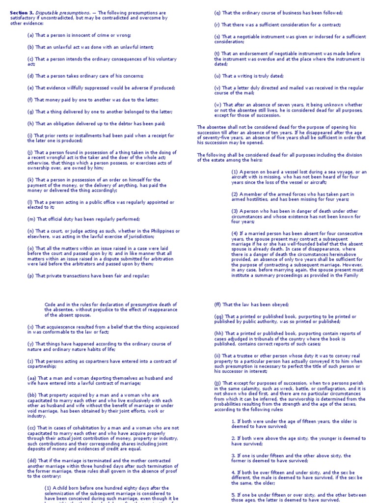 dISPUTABLE PRESUMPTIONS | PDF