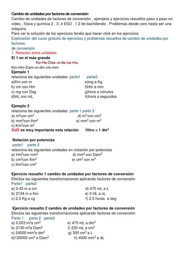 Cambio De Unidades Por Factores De Conversion Pdf
