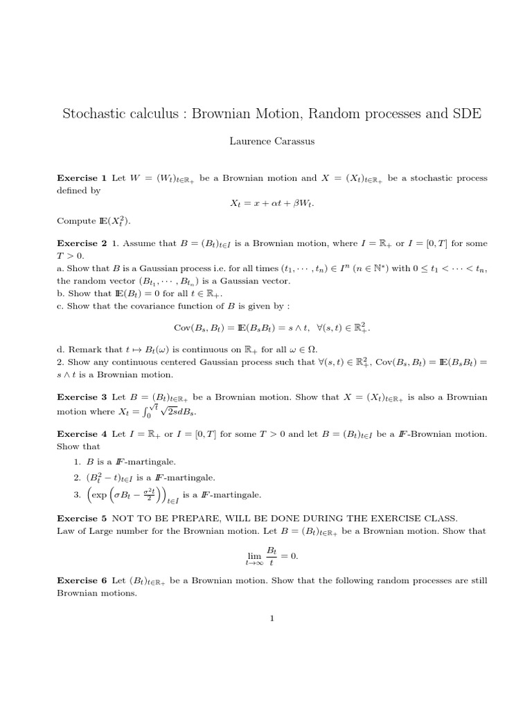 Stochastic Calculus and Brownian Motion Exercises | PDF