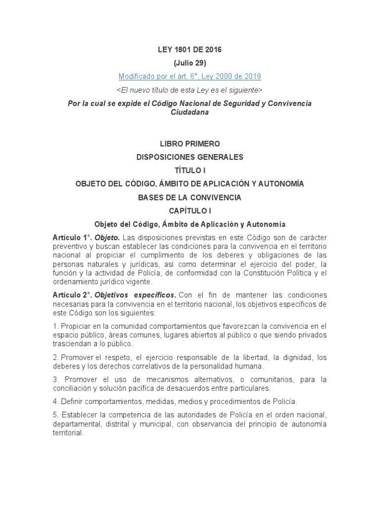 Ley 1801 de 2016 | PDF