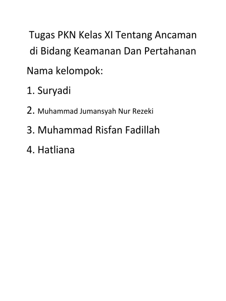 Tugas PKN Kelas XI Tentang Ancaman Di Bidang Keamanan Dan Pertahanan PDF